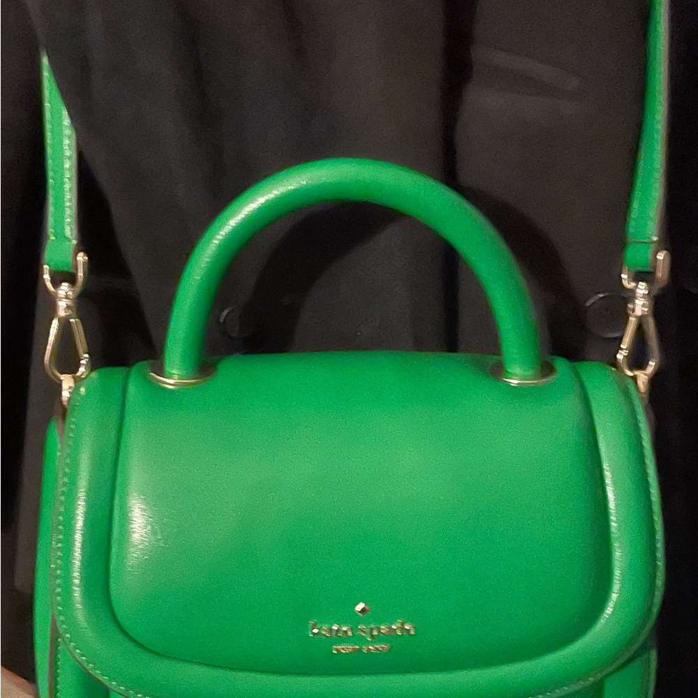 New Kate Spade Vibrant Green puffy top handle Crossbody Bag with Gold Hardware